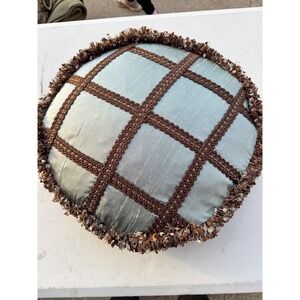 Stein Mart‎ Pillow Blue Brown Lattice Fringe 16x3 Coronation-Cypress Silk Round